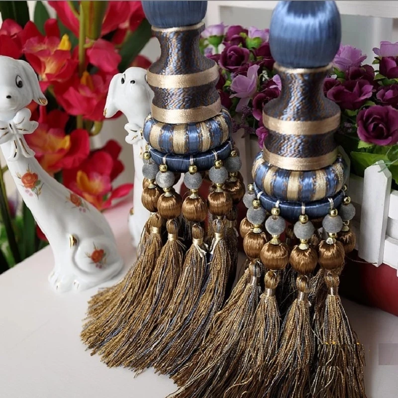 2Pcs Polyester Tassel Curtain Tieback Handmade Hanging Ball Tassels Fringe Curtains Holder Buckle Rope Decor Room Accessories