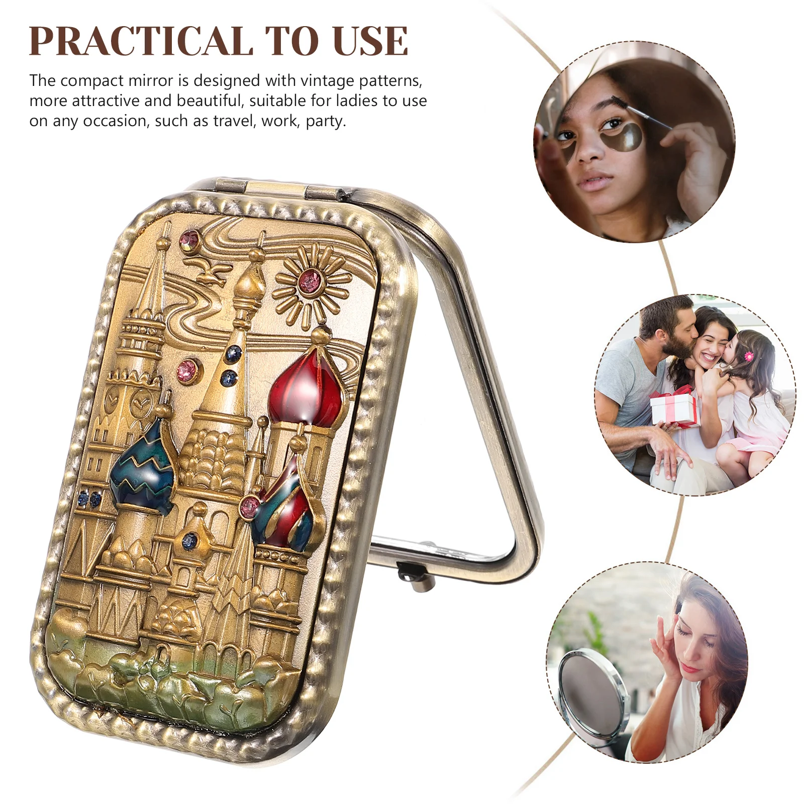 

Vanity Small Travel Vintage Makeup Compacts Handheld Metal Pocket Folding Bride