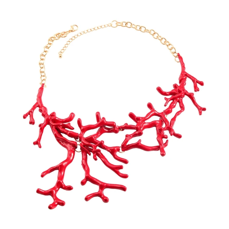 Bohemian Red Coral Aesthetic Necklace Fashion Simple Clavicle Chain Women Girls Wedding Jewelry Party Birthday Gift