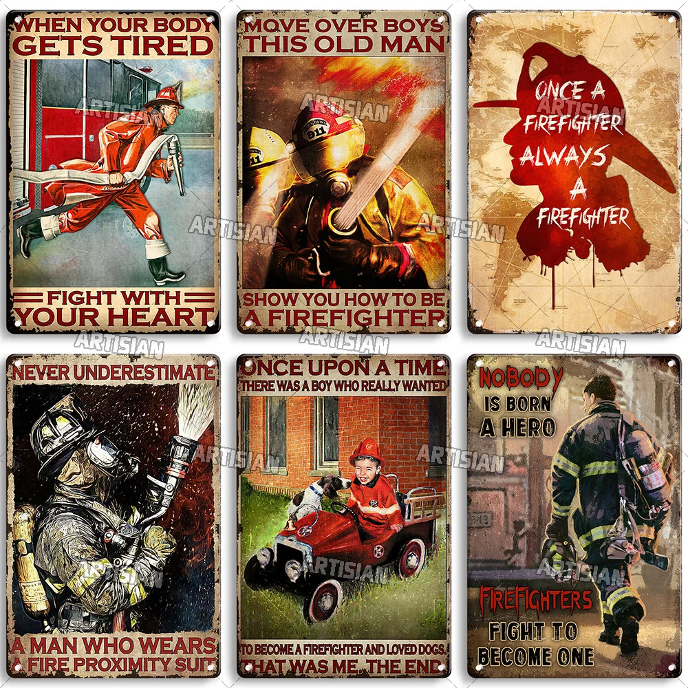 Artisian Firefighter Metal Sign Fireman Vintage Tin Plaque Retro Decorative Poster Wall Decor Garage Bar Pub Club Hotel Cafe