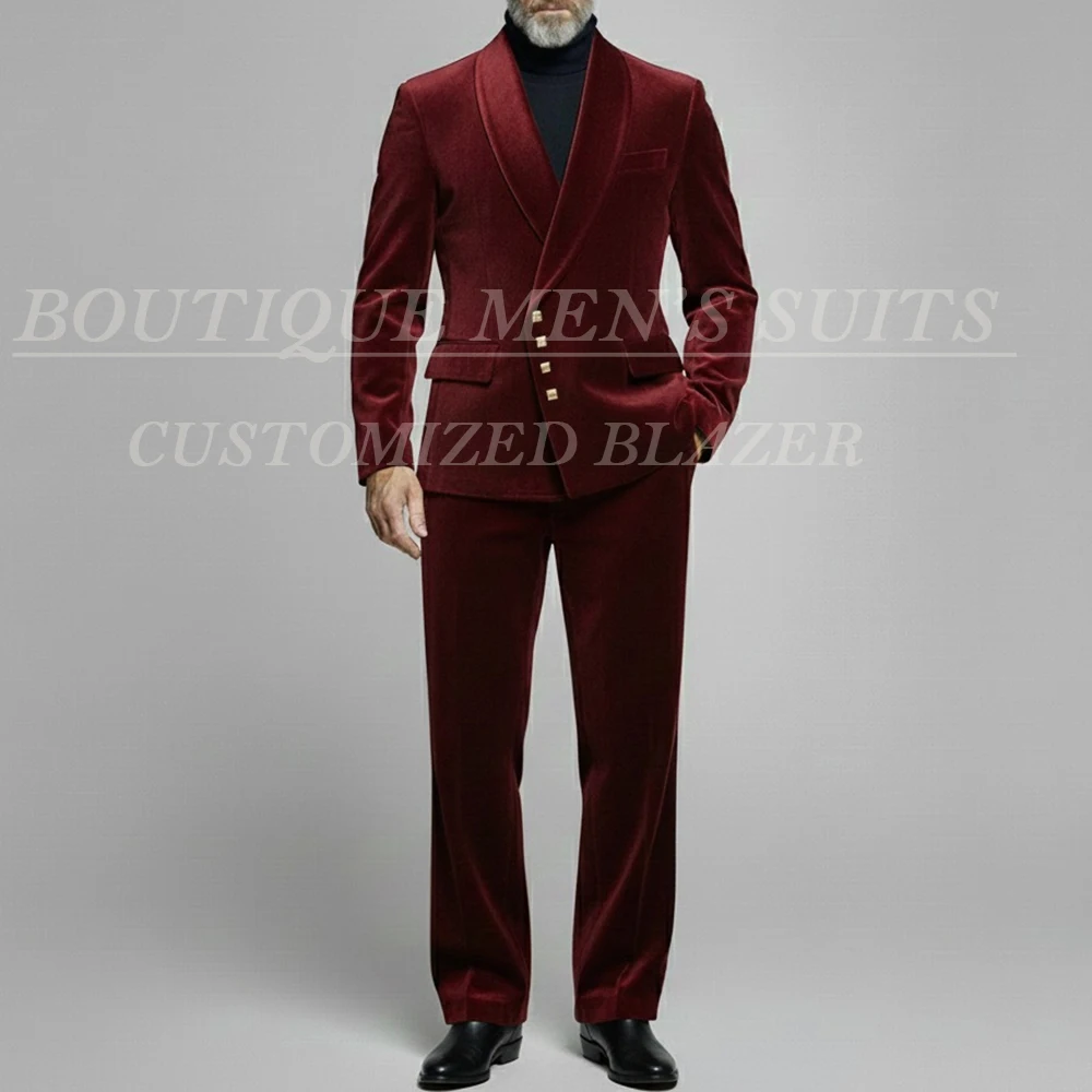 

Formal Burgundy Men's Suits Stylish Single Breasted Shawl Lapel Blazer Elegant Wedding Groomsmen 2 Piece Jacket Pants Full Sets