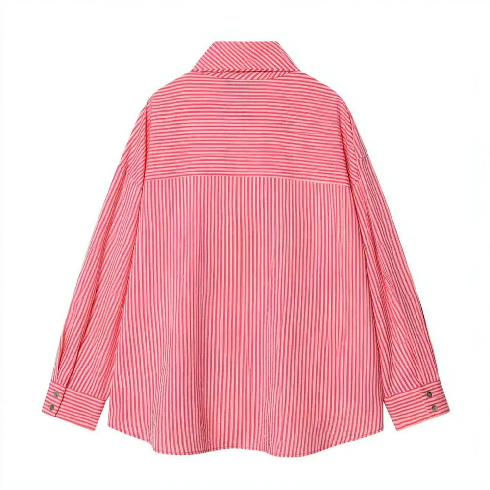 Women Elegant Striped Shirt Long Sleeve Bowknot Detail Polo Neck Blouse Fashion Office Commuter Slim Fit Pullover Tops New 2