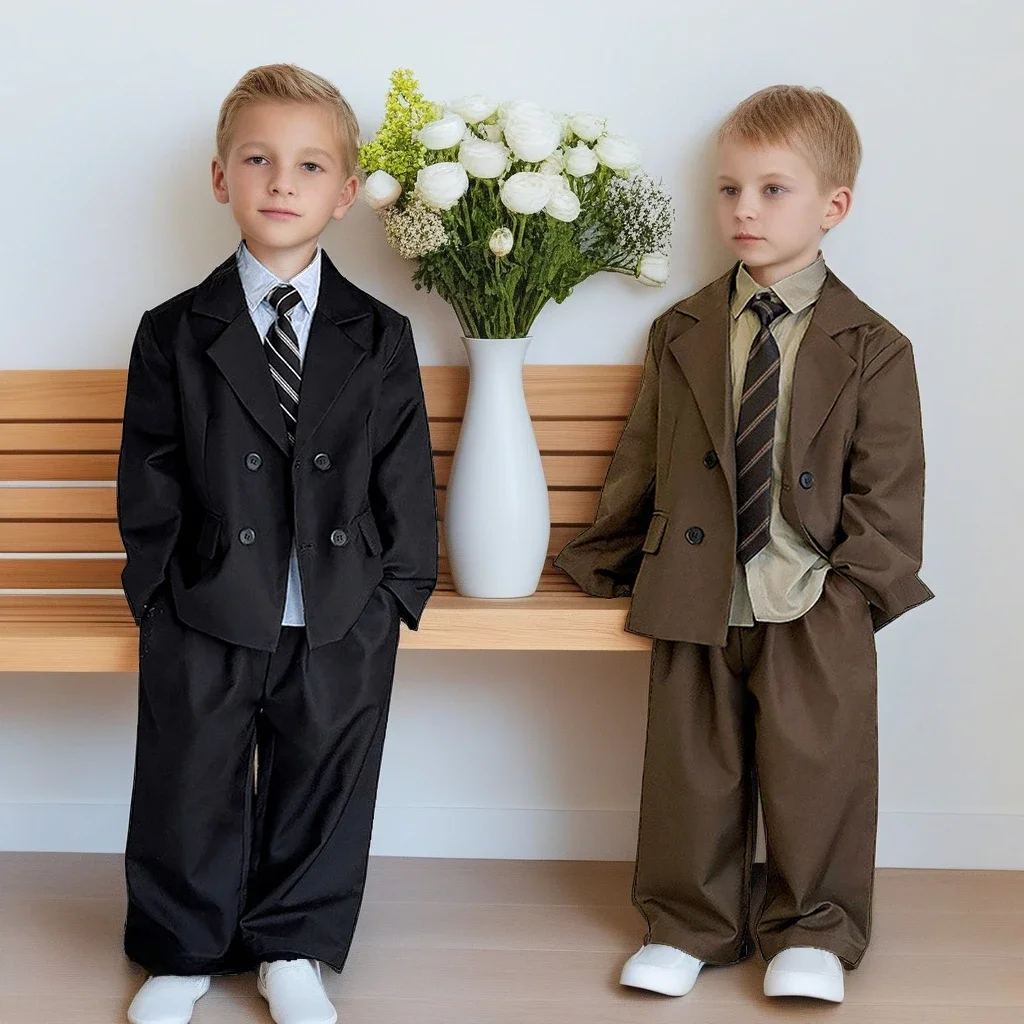 

Kids Suit Boys 2025 Autumn Loose Blazer Formal Wear Stylish Wedding Flower Girl Speech Set Elegant School Children's Clothes