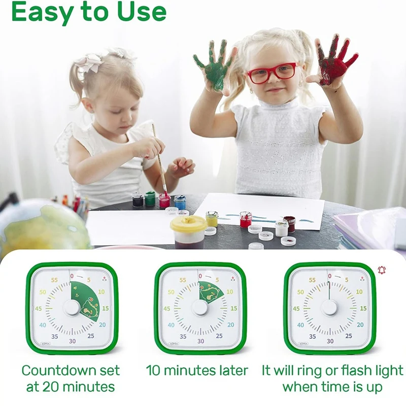 60Minute Visual Timer With Protective Case,Dinosaur Disk Timer For Kids And Adults,Silent Countdown Time Management Tool