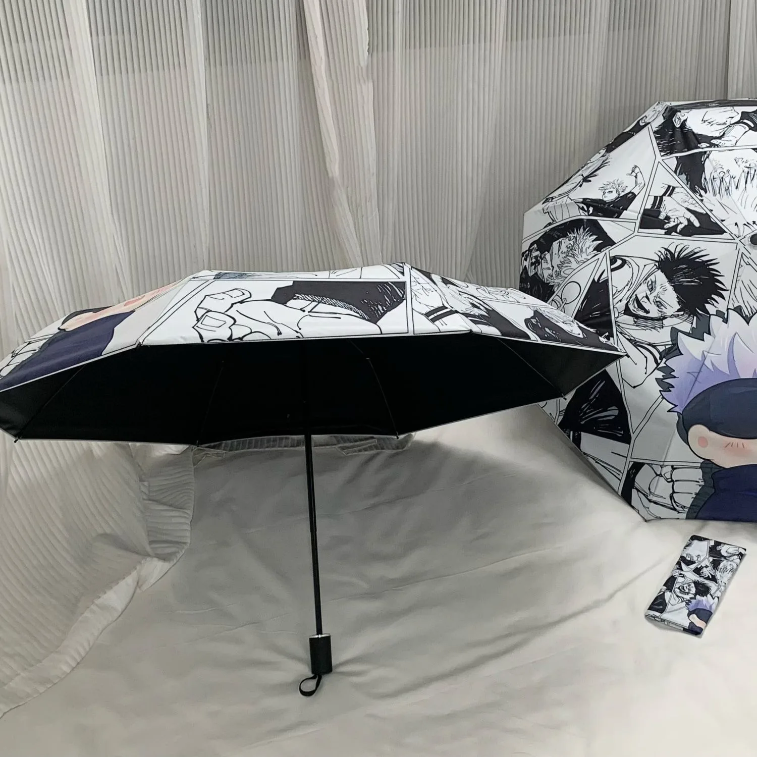 Black White Jujutsu Kaisen Anime Cute kawaii chibi,Windproof Anti-UV,Automatic Rain Compact Umbrella for Teens Adults Woman Man