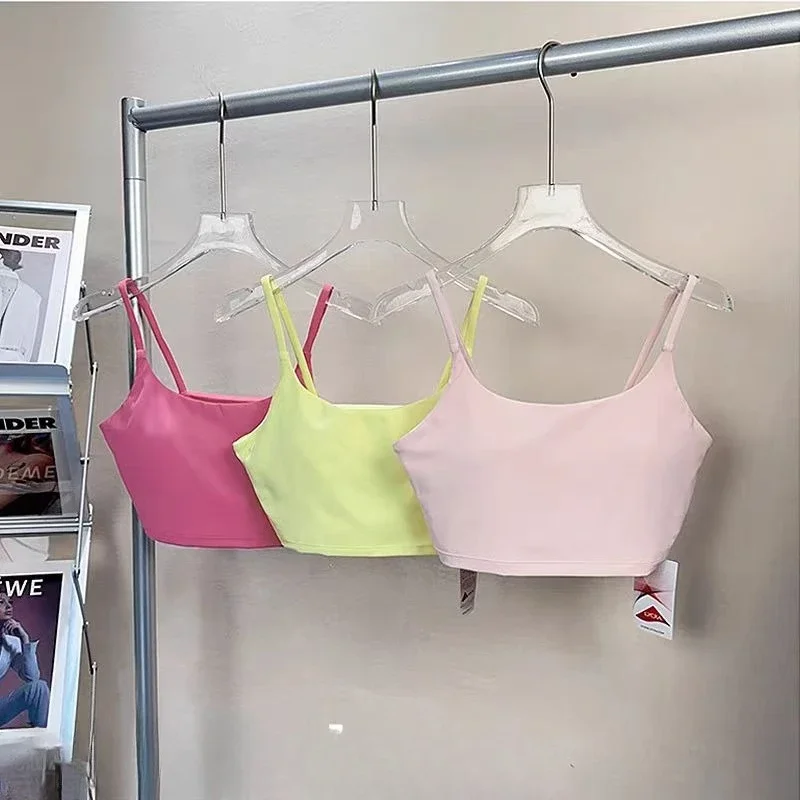 Lemon Fitness Shock proof Sports Bra With Chest Pad  Running Training Underwear Sexy Thin Belt Back Top Half Suspender Yoga Bra