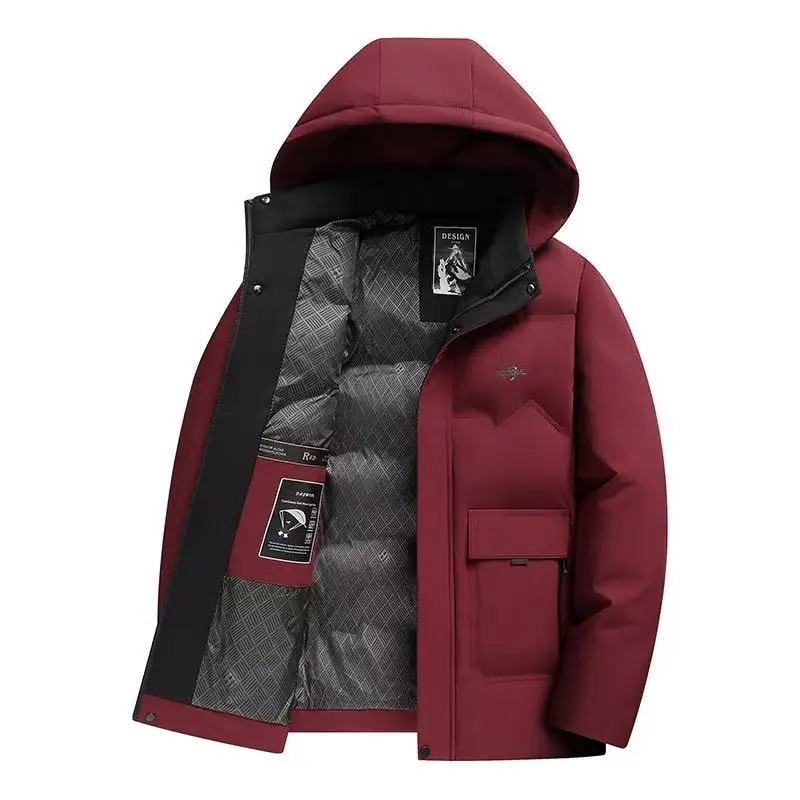 معطف رجالي جديد لخريف وشتاء 2025 معطف قطني بقلنسوة مع تصميم خبز دافئ سميك معطف قطني قبعة معطف قطني للأب قابل للفصل