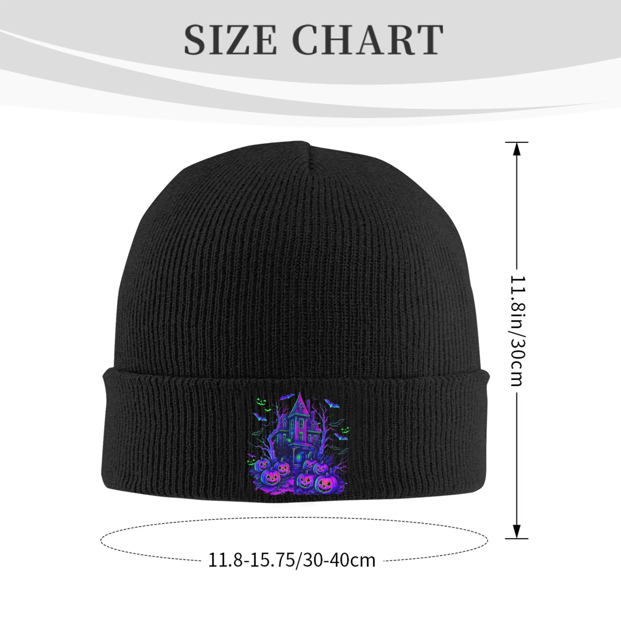 Vintage Halloween Spooky Scene Knit Hat Beanie Autumn Winter Hat Warm Unisex  Casual Retro Pumpkin Scary Cap for Men Women Gift,
