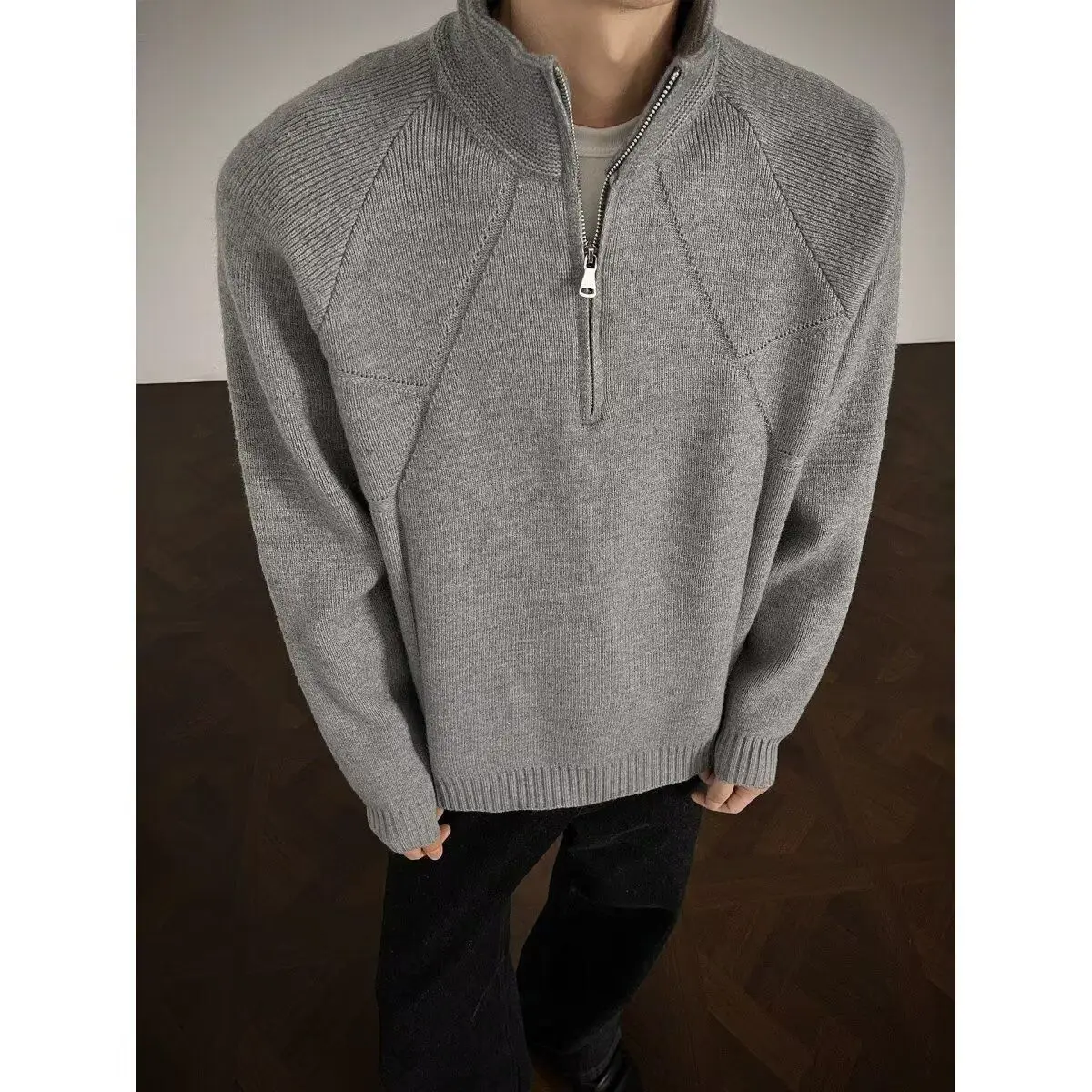 

Loose Fit f Zip Pure Color Knitwear Stand Collar Lazy Sle Versatile Autumn Winter Trendy Men's And Women's Sweater