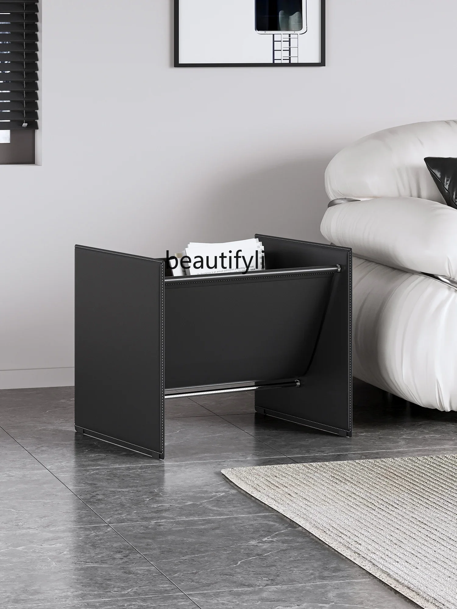 

smt03 Средневековая кремовая кожаная полка для журналов Книжная полка Прикроватная опора Стеллаж для хранения из нержавеющей стали