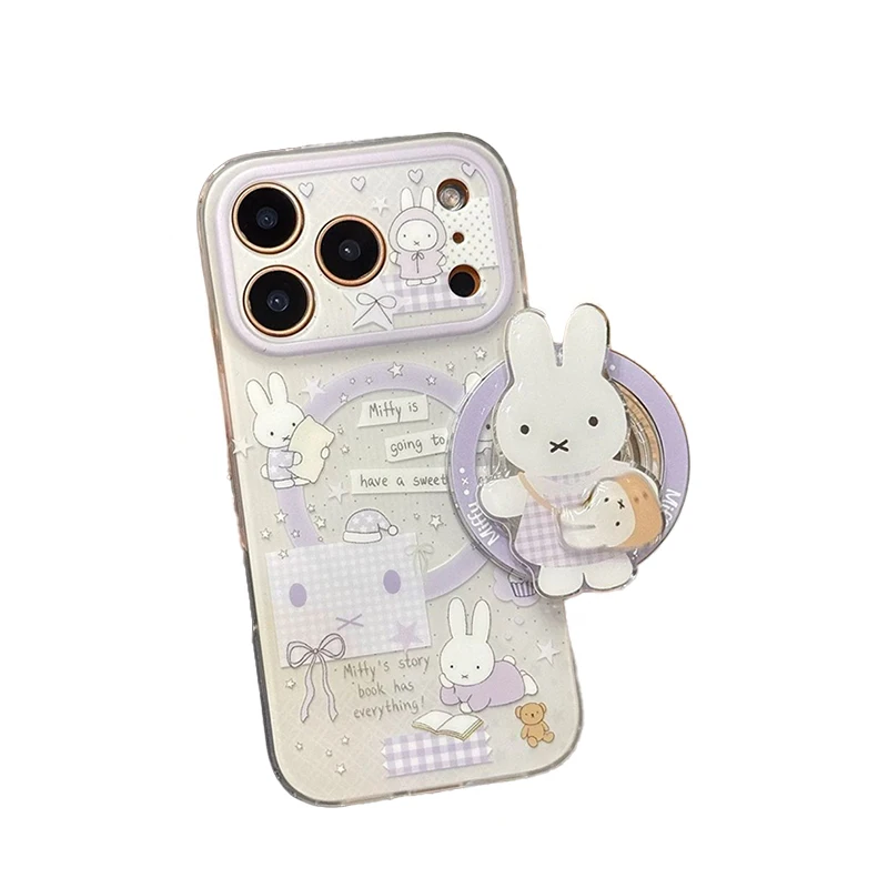 Kawaii Miffy الهاتف قذيفة مناسبة آيفون 17 16 15 14 الإبداعية حقيبة كروسبودي أرنب حامل مغناطيسي مكافحة قطرة جراب هاتف هدية #5