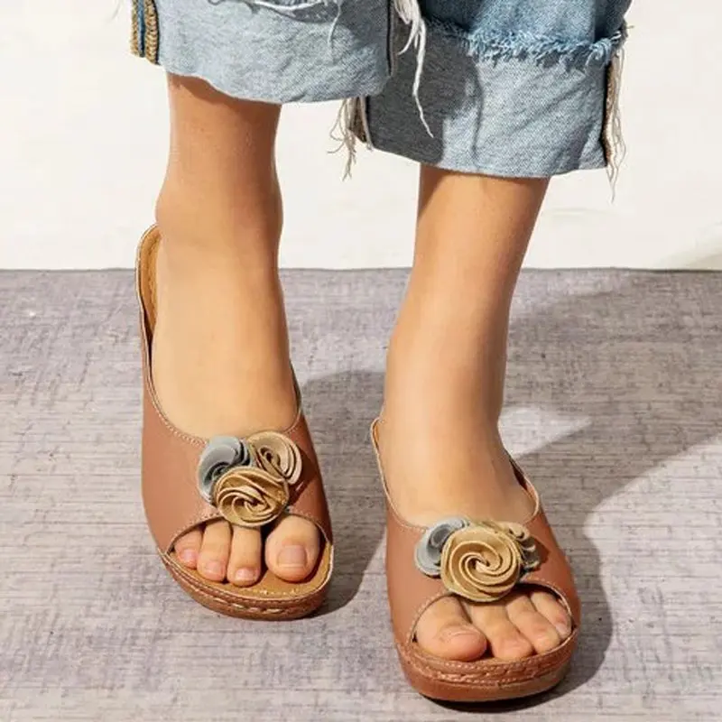 Women New Flower Sandals 2023 Wedge Heels Summer Shoes Women Outdoor Slippers Female Soft Bottom Heeled Sandals Summer Footwear