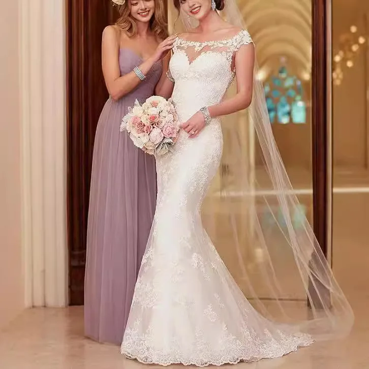 

Romantic Mermaid Wedding Dress Scoop Neck Bridal Gown Sleeveless Appliques Formal Church Wedding Dresses 2025 Free Customized
