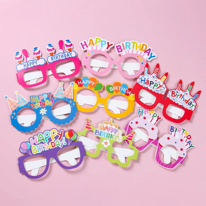 8pcs Birthday Party Paper Glasses Happy Birthday Party Decorations Kids Mask Glasses Gender Reveal Theme Party Supplies