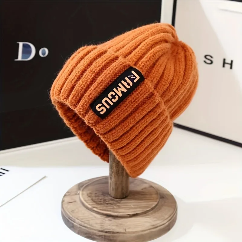 قبعة نسائية أنيقة متماسكة - ألياف أكريليك قابلة للتنفس وقابلة للتمدد، قبعة شتوية لتدفئة الأذن مع تصميم ملصق طويل #5