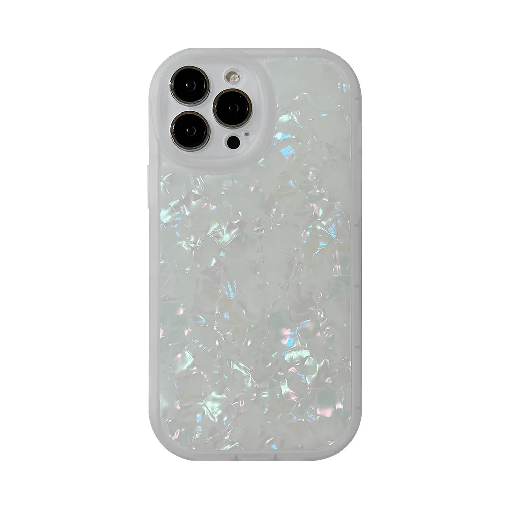 Solid Color Bling Glitter Shell Texture Phone Case For iPhone 15 14 13 12 Pro Max 11 7 8 Plus X XR XS Max Conch Pattern Cover