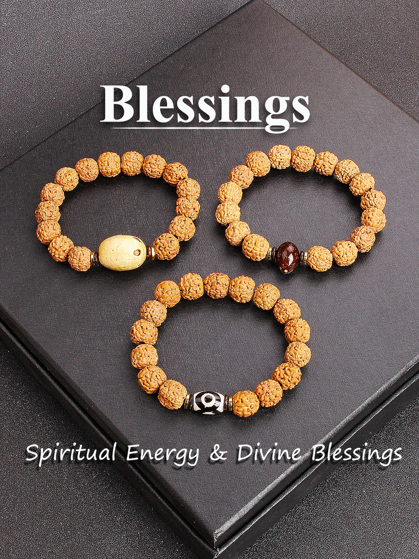 12m Vajra Bodhi Rudraksha Agate Eye Dzi Bead Natural Bracelet For Protection Courage Spiritual Energy & Divine Blessings Jewelry