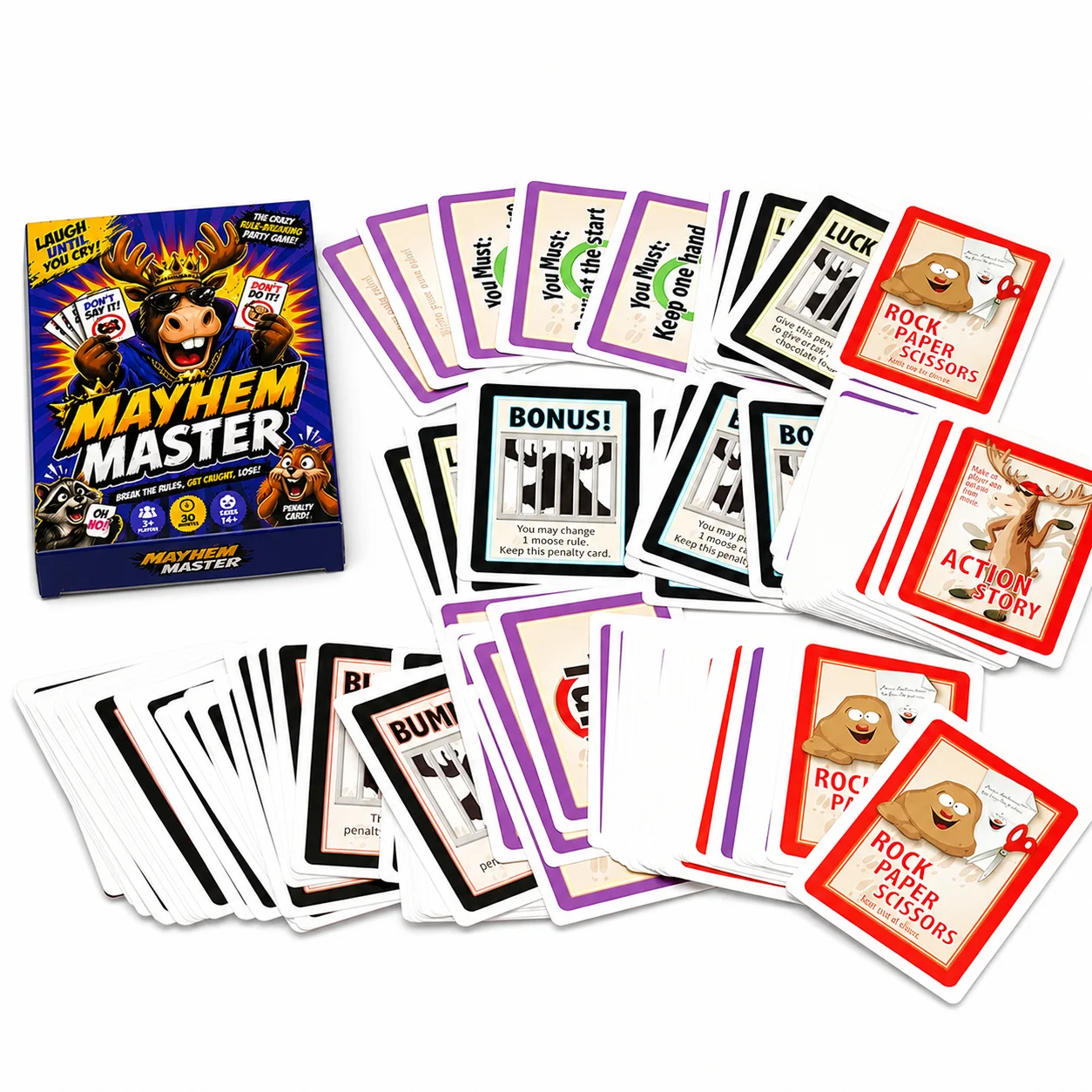Mayhem Master Fast Reaction Card Game With 110 Cards Rule Breaking Challenges Memory Trap Gameplay Hilarious Social Interaction