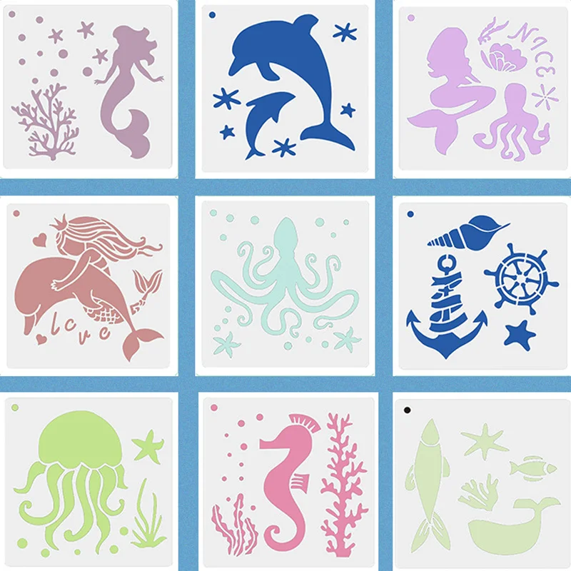 Marine Life Stencils DIY Layering Wall Scrapbook Underwater World Children Copy Hand-painted Template Furniture Floor Decoration