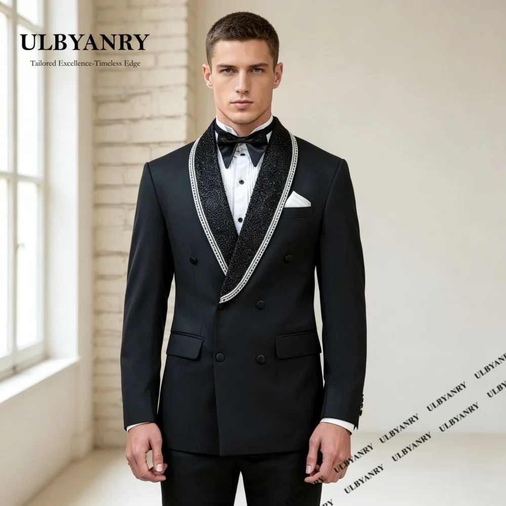 ULBYANRY Men's Luxury Wedding Suit Elegant Beading Slim Fitting Groom Suits Formal 2-Piece Made to Measure Tuxedo Jacket Pants