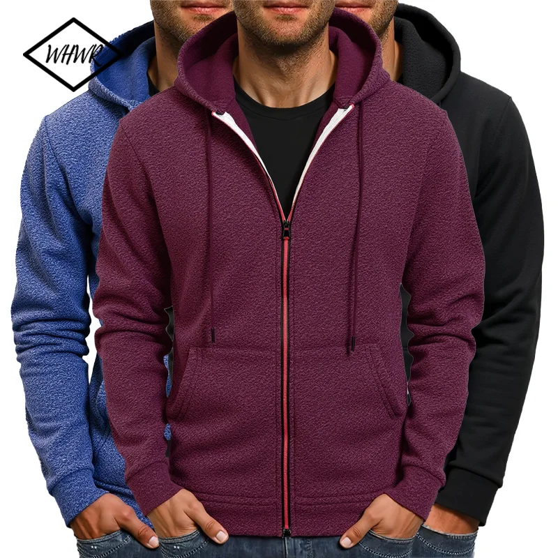 Men's Long Sleeve Sweatshirt Hooded Jacket with Pockets Zip Up Hoodie Casual Athletic Spring Fall Warm Comfortable Coat Outwear