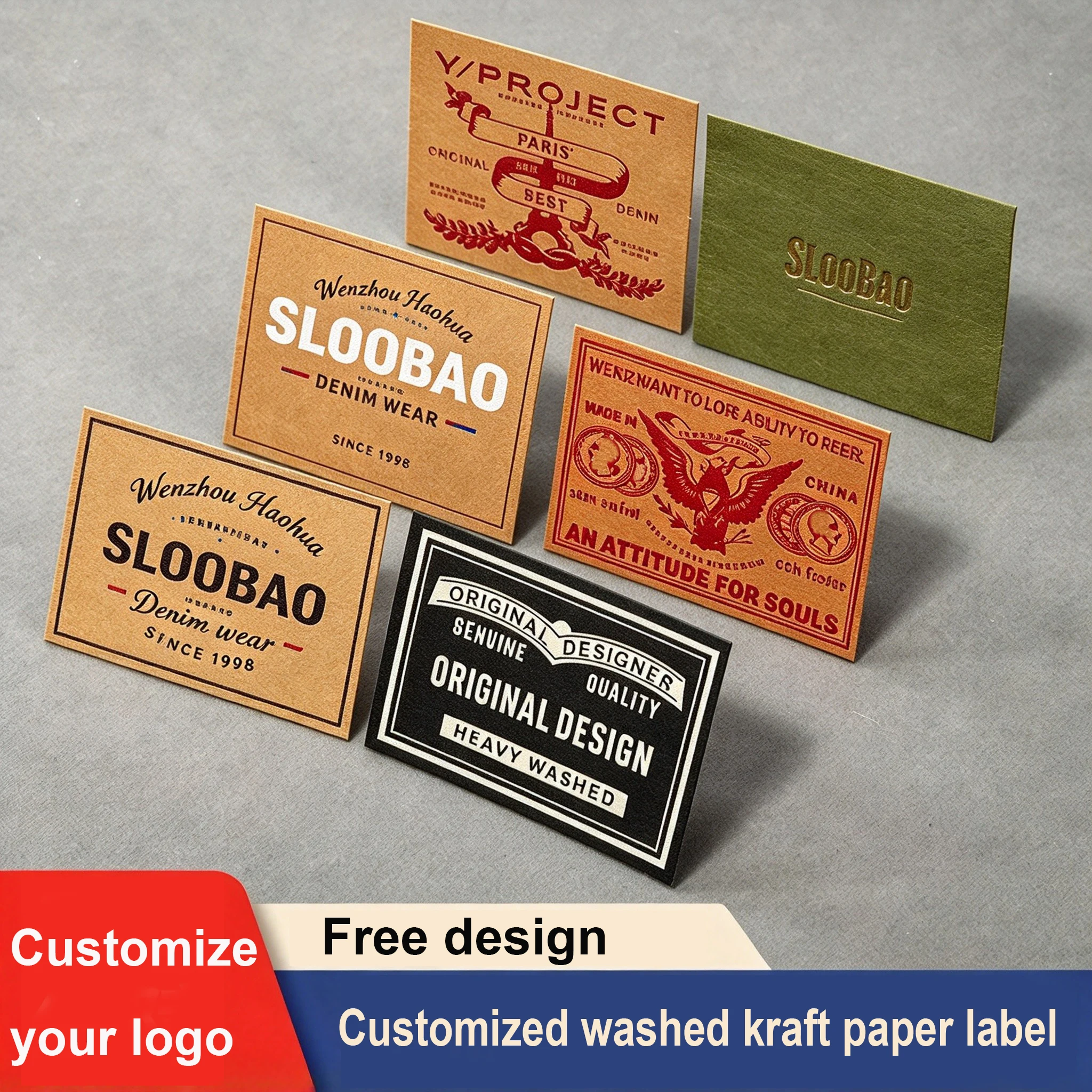 Customized Retro Cowboy Jeans Waist Tag Wash-resistant Washable Kraft Paper Label LOGO Embossing Garment Accessory Customization