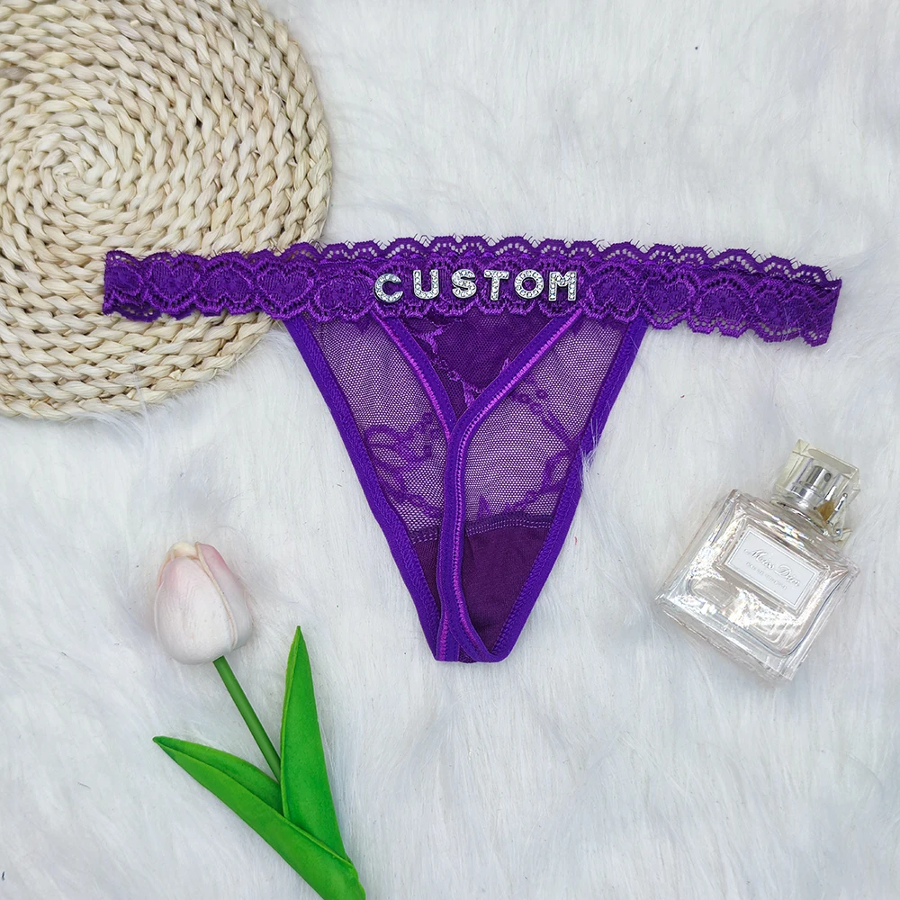 Sexy Custom Name Thongs For Women Customized  Lace G-string with named Customized Thongs Gold Letter Bikini Underwear Tanga Gift