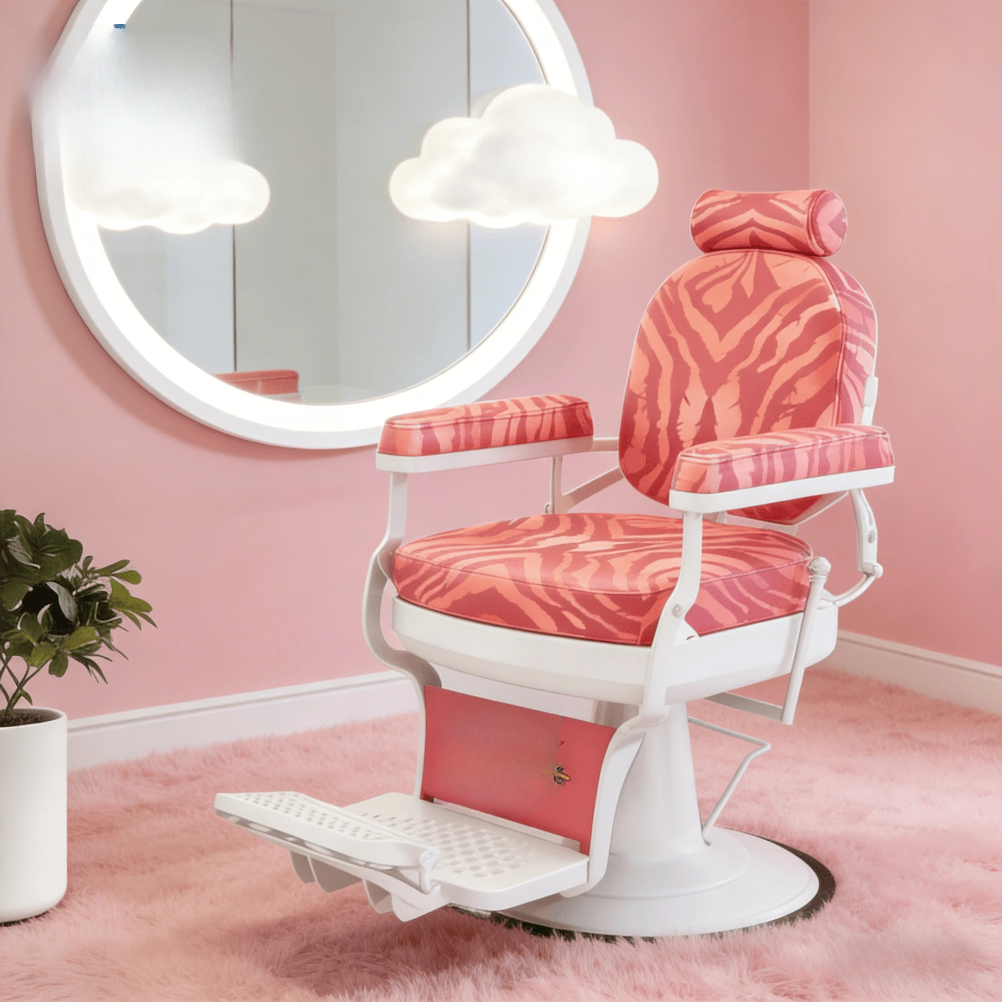 Vintage Classic Hair Salon Barber Shop Pink Leather Shaving Chair Luxury Recumbent Swivel Frame Barber Chair
