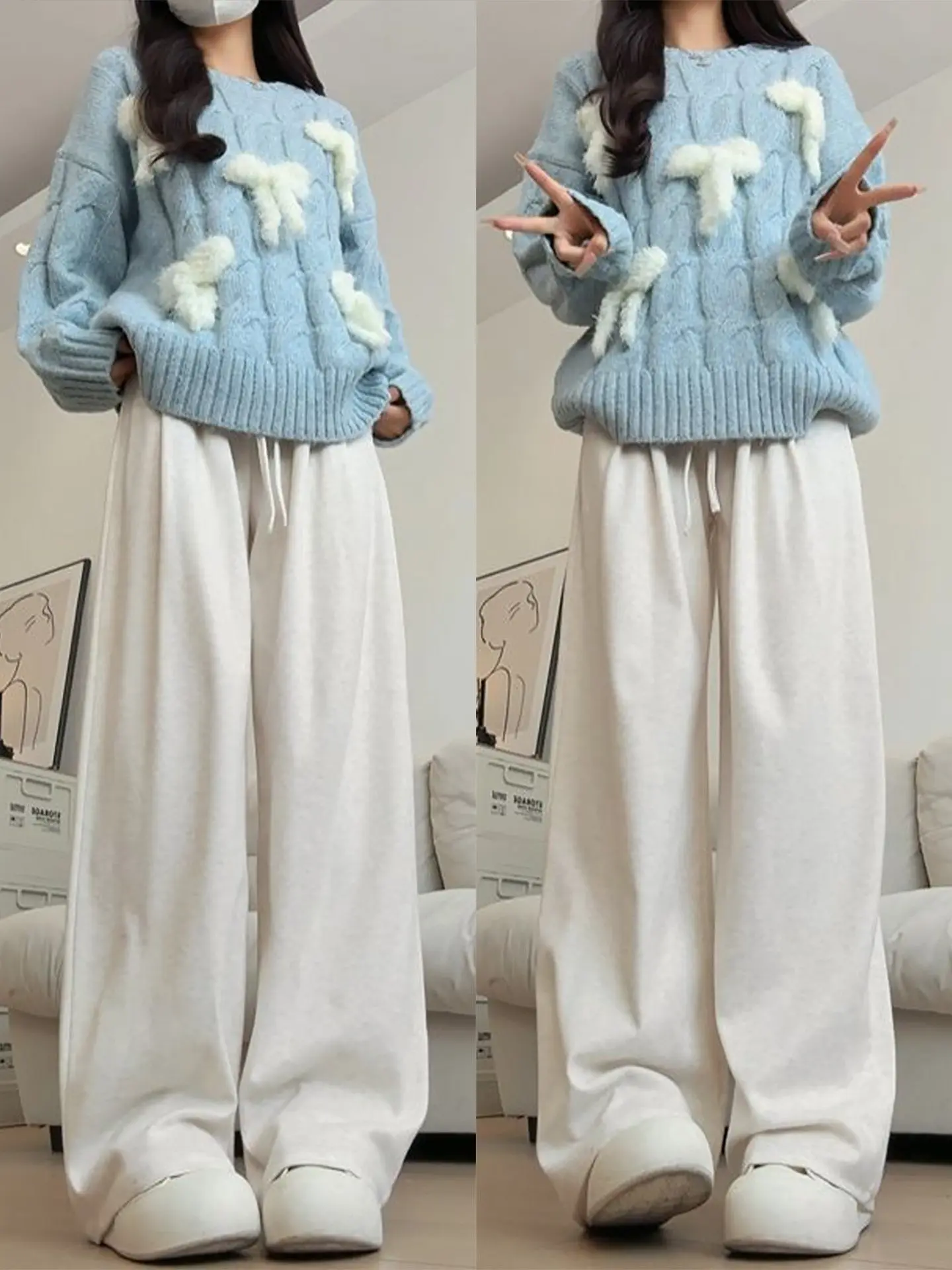 Coupe ample pantalon à jambes droites femmes hiver nouveau pantalon à jambes larges confortable drapé paresseux sensation pantalon décontracté