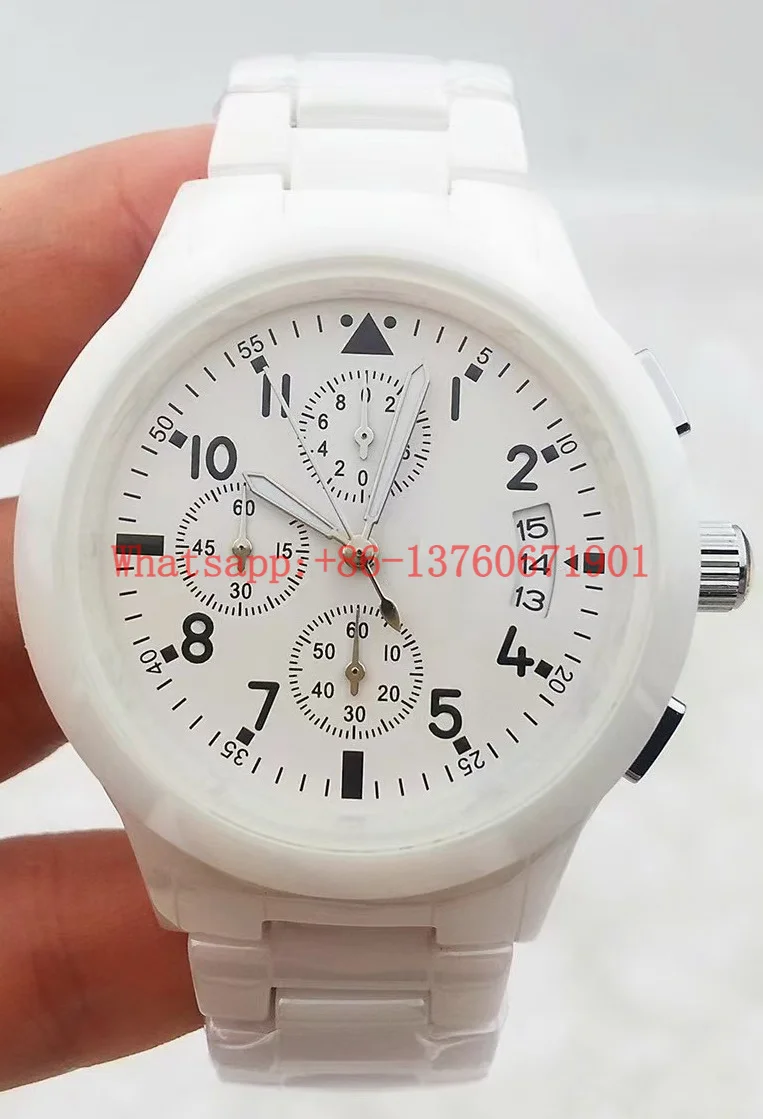 Luxury New Quartz Chronograph Watch Men Full Ceramic Stainless Steel Black White Rose Gold Diamonds Lady Fashion Watches