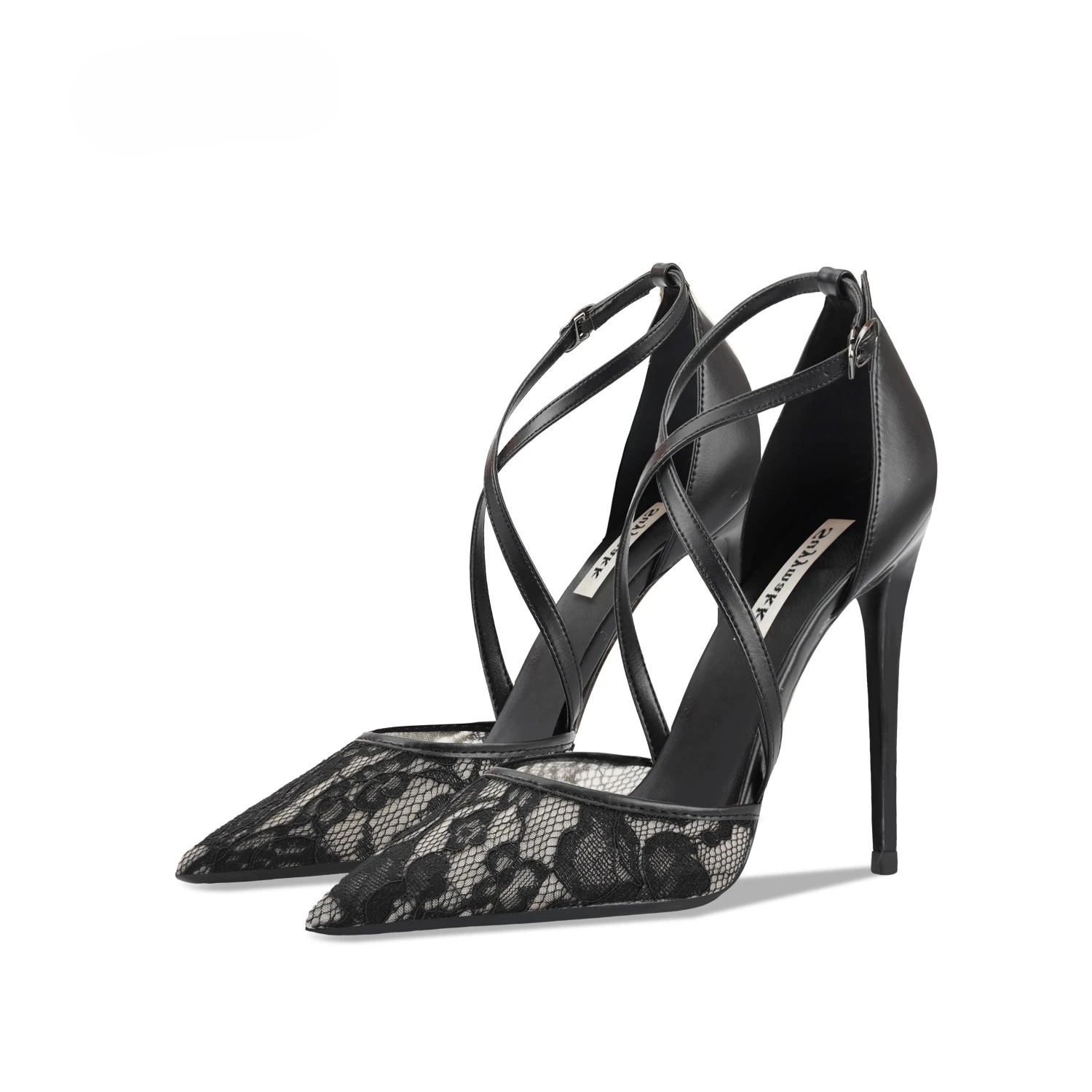 

Новые женские черные кружевные босоножки на высоком каблуке, острый носок, неглубокий каблук, универсальные, шикарные, сексуальные, офисные одинарные туфли