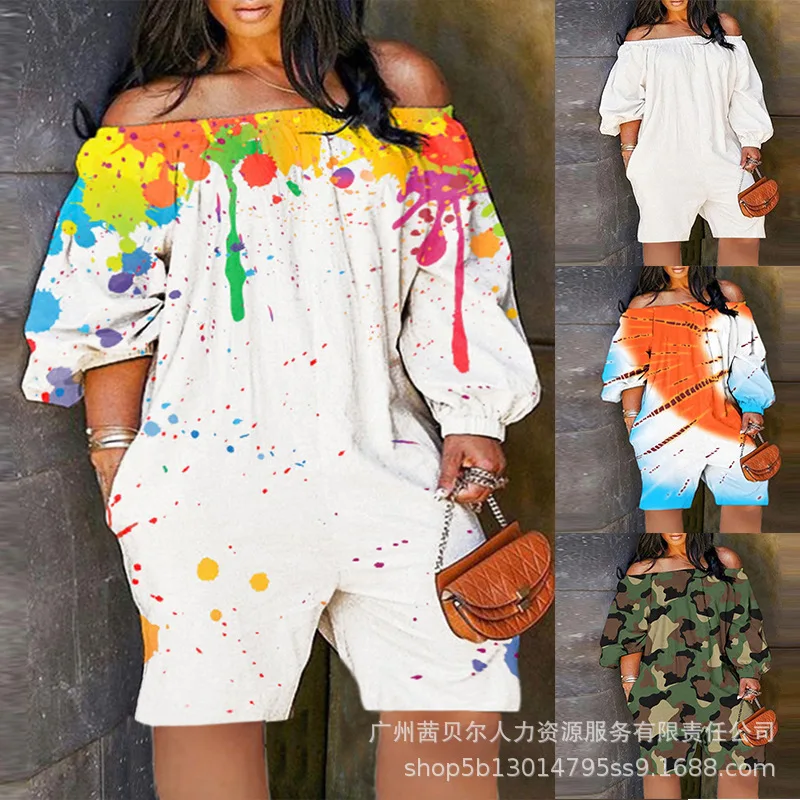 

Fashion New Rompers Womens 2023 Colorful Splash Print Loose Jumpsuit Women