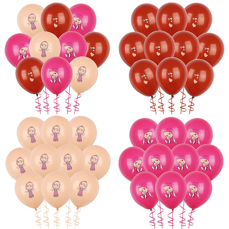 12/24/36/48pcs Disney Marsha And Bear Theme Pink Brown Cream White Latex Balloon Birthday Party Decor Baby Shower Kid Toys Gifts