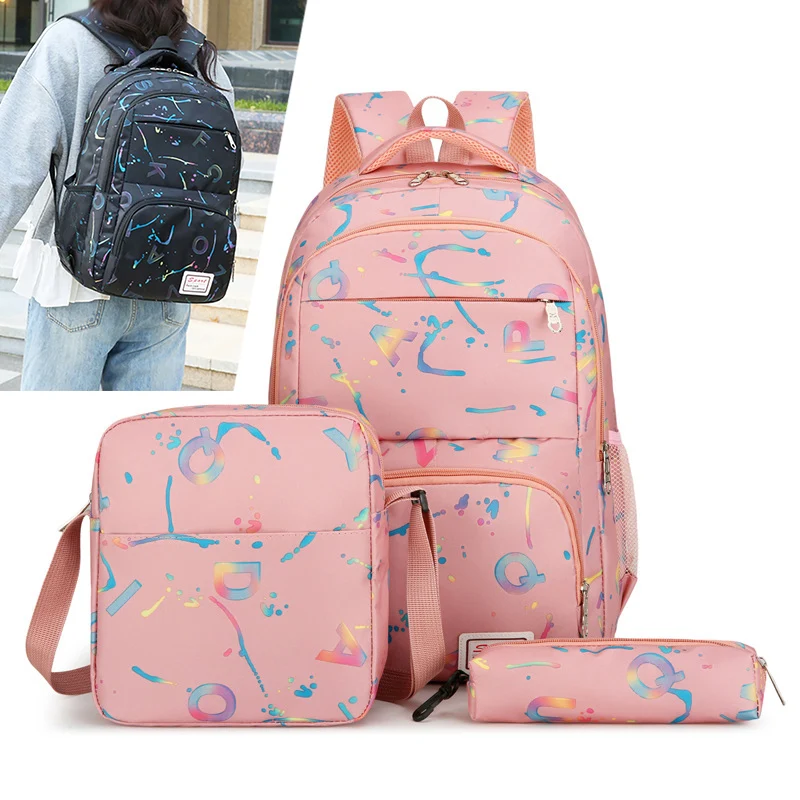 

Letters Print Travel Backpack 3 Pcs/Set Multifunctional Shoulder Bag Outdoor Hiking Climbing Rucksack Fashion Luggage Schoolbag