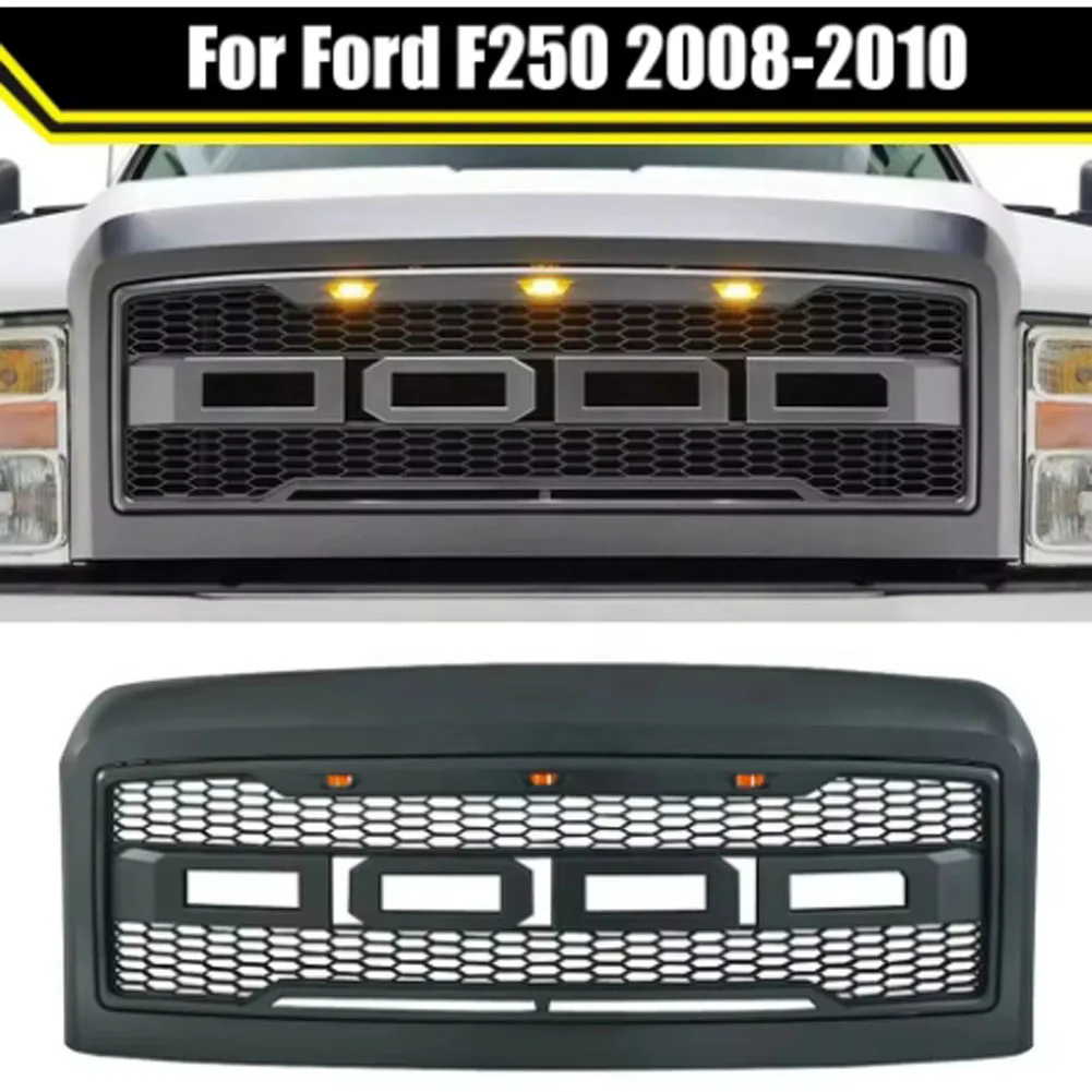 

Modify Auto Mesh Mask Cover Front Racing Grille GRills Grill Fit For FORD F250 F350 F450 2008 - 2010 with Led Light