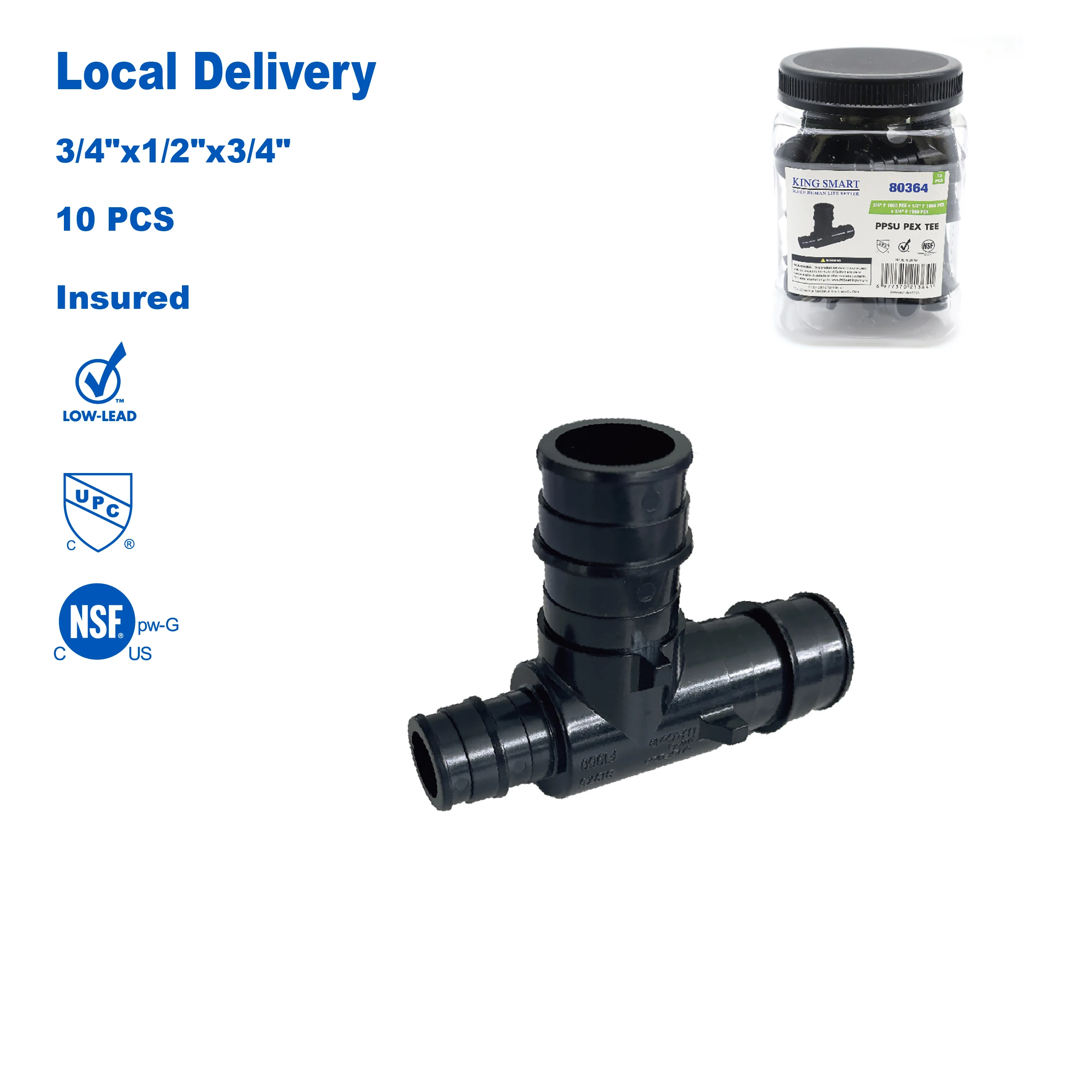 

KING SMART F1960/Wisbo/PEX Расширение 3/4 дюйма * 1/2 дюйма * 3/4 дюйма PEX Тройник; 10 шт./корпус; PPSU; 80364