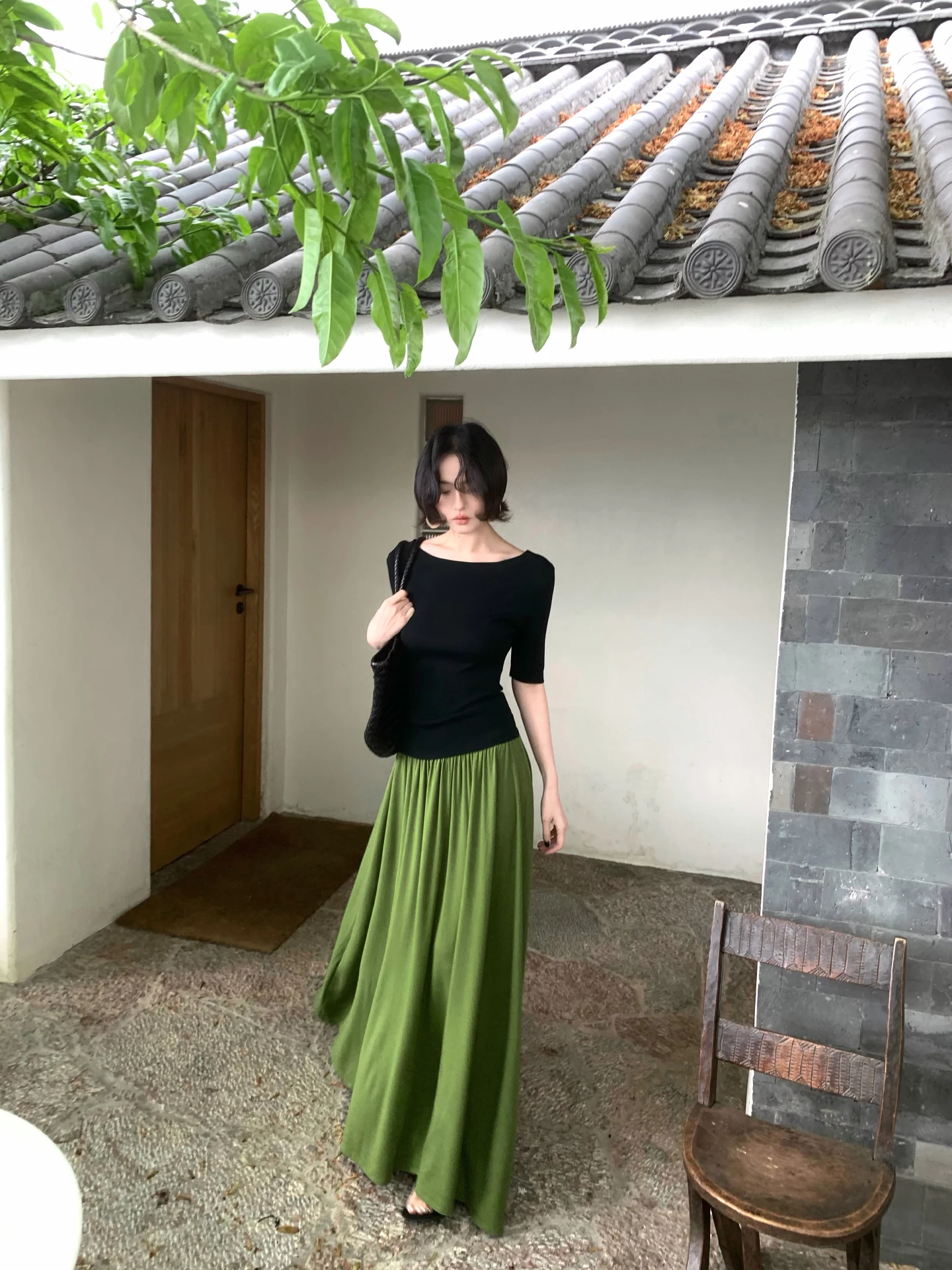 

Элегантная винтажная зеленая длинная юбка с высокой талией, новинка весенней коллекции, асимметричный подол, полиэстер, женская мода