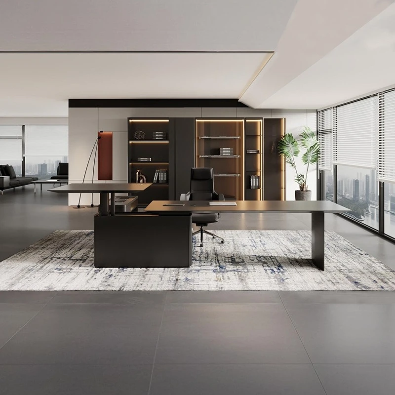 Electric Height Adjustable Executive Desk,L-Shaped Office Desk with Memory Function,Standing Desk for Boss,Executive Workstation