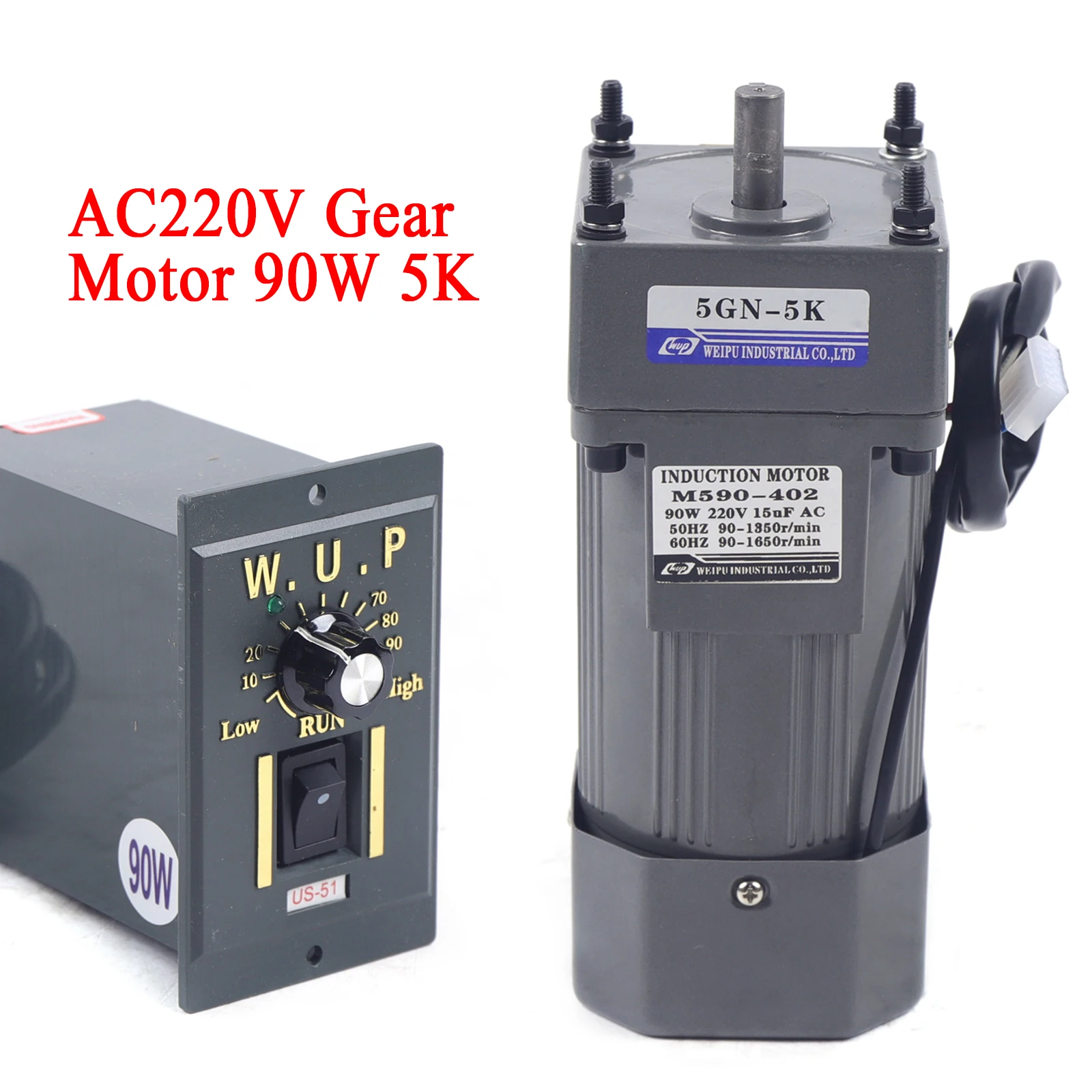 

90W 5K Gear Motor Electric Motor AC 220V/110V AC Gear Motor Single Phase High Torque Adjustable 5K with Speed ​​Controller