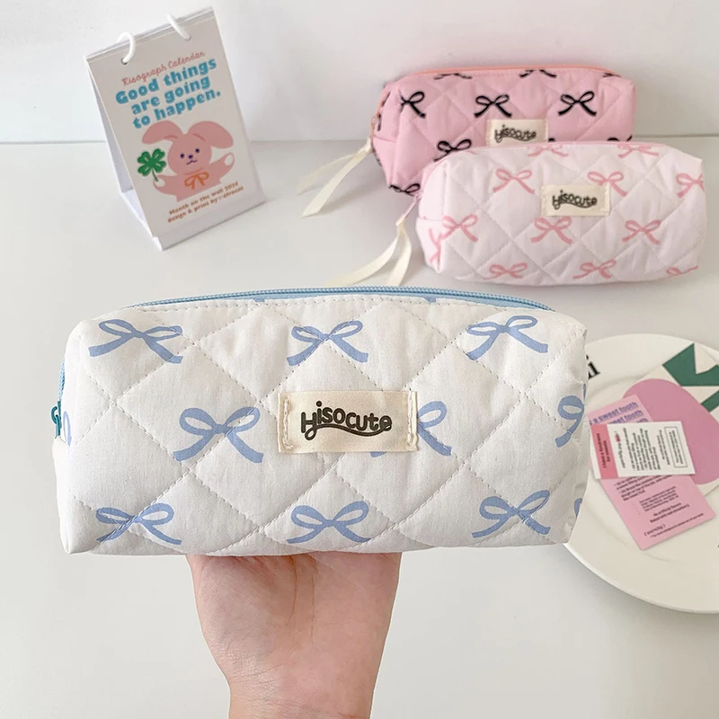 Ins Korean version high-value bow pencil case student large capacity stationery bag girl desktop DIY material storage bag