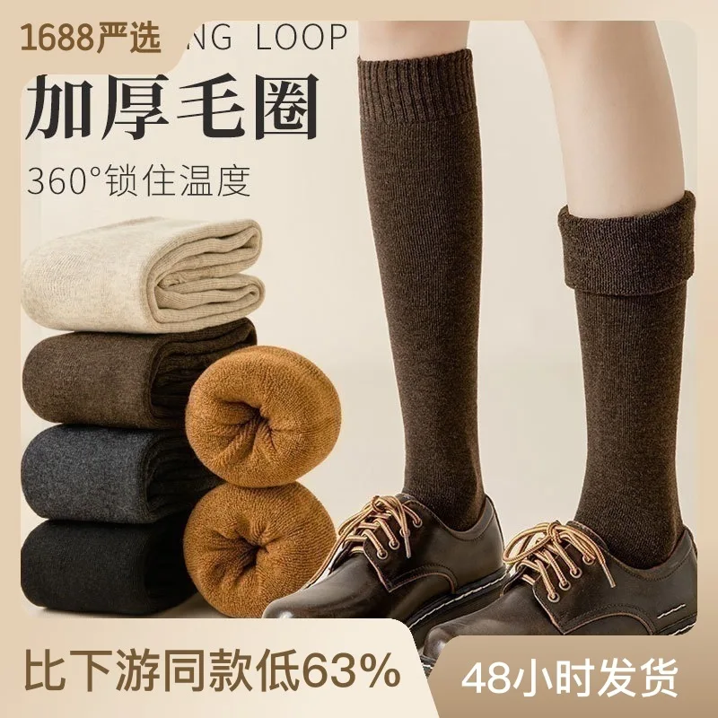 New Women's Autumn and Thickening Stockings Winter Terry Warm Cold-Resistant Calf Socks Cross-Border Foreign Trade