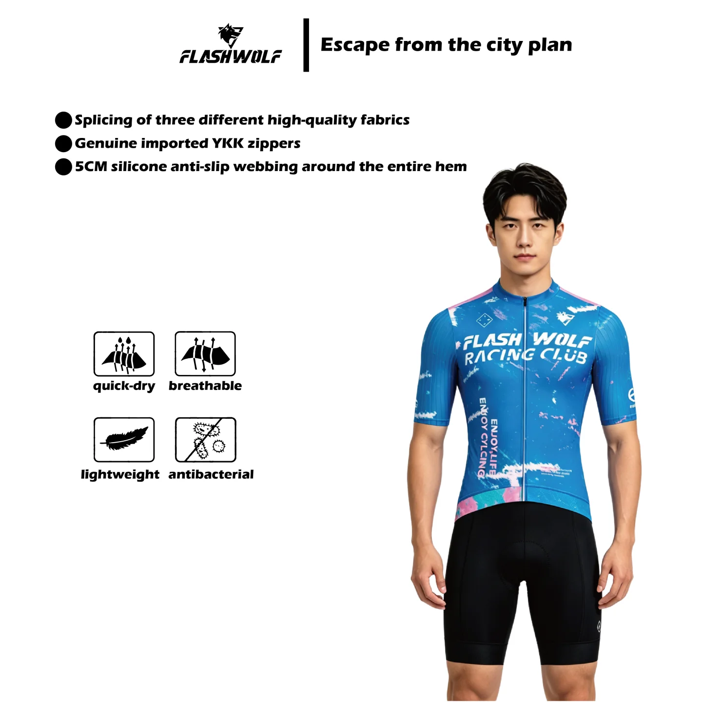 

Powder blue breathable long and short-sleeved tops for men and women, quick-dry and sweat-wicking road cycling jerseys