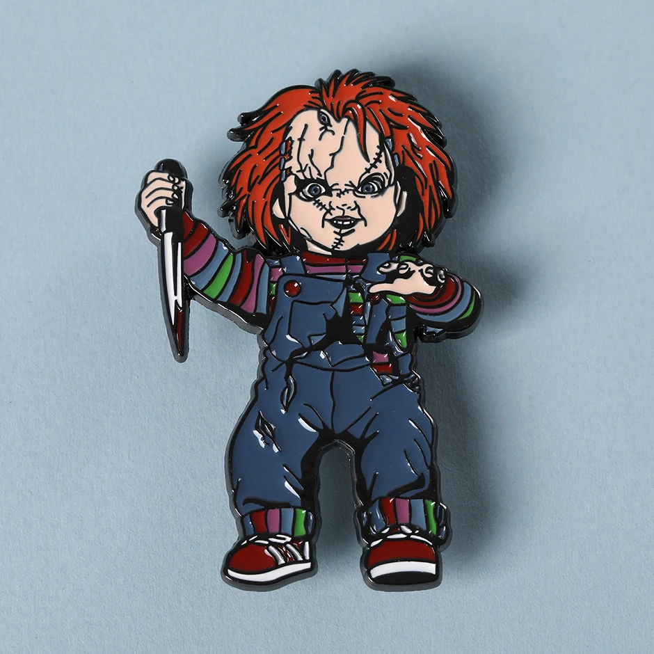 Set of 2 Horror Films Figure Pins Punk Character Metal Brooch Backpack Badge Halloween Accessory Gifts for Friends