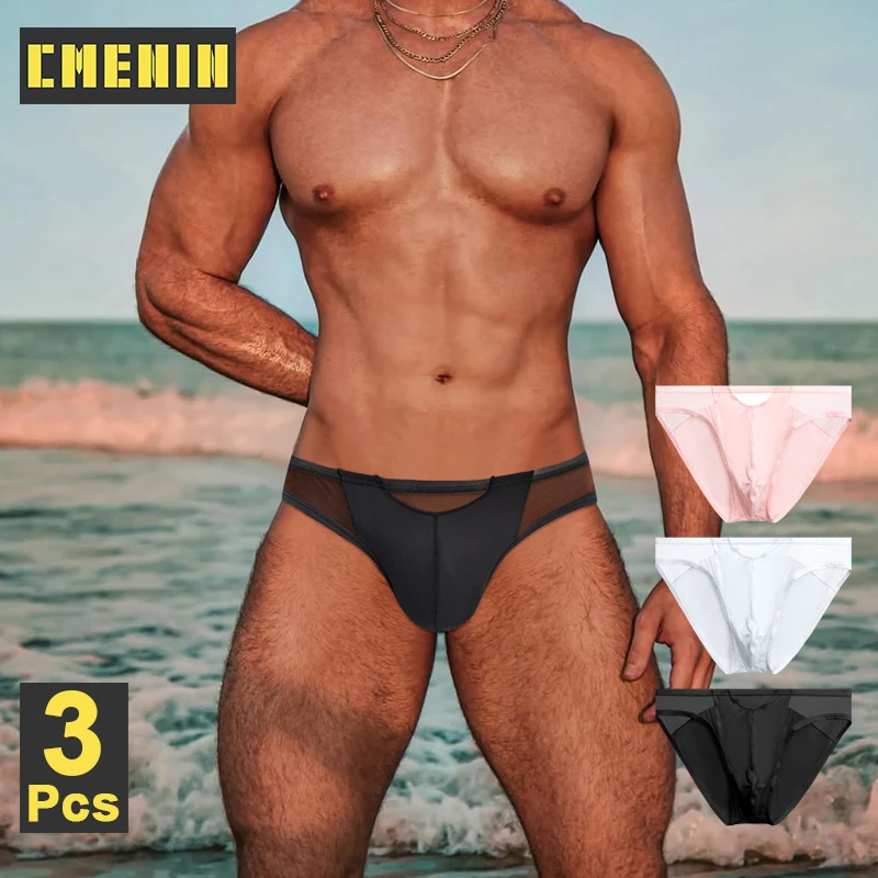 

3Pcs Modal Men Jockstrap Underwear Patchwork Sexy Transparent Mesh Men's Bikini Underpants Sexy Sissy Panties Gays Men's Briefs