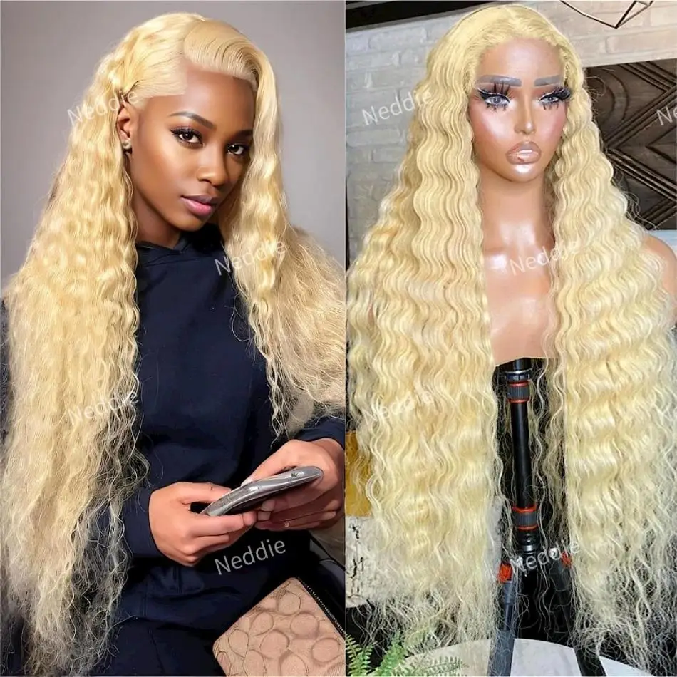 

30 40 Inch Blonde 613 Brazilian Lace Frontal Wigs 13x6 HD Transparent Curly Human Hair Deep Wave Chioce For Women Colored Wig