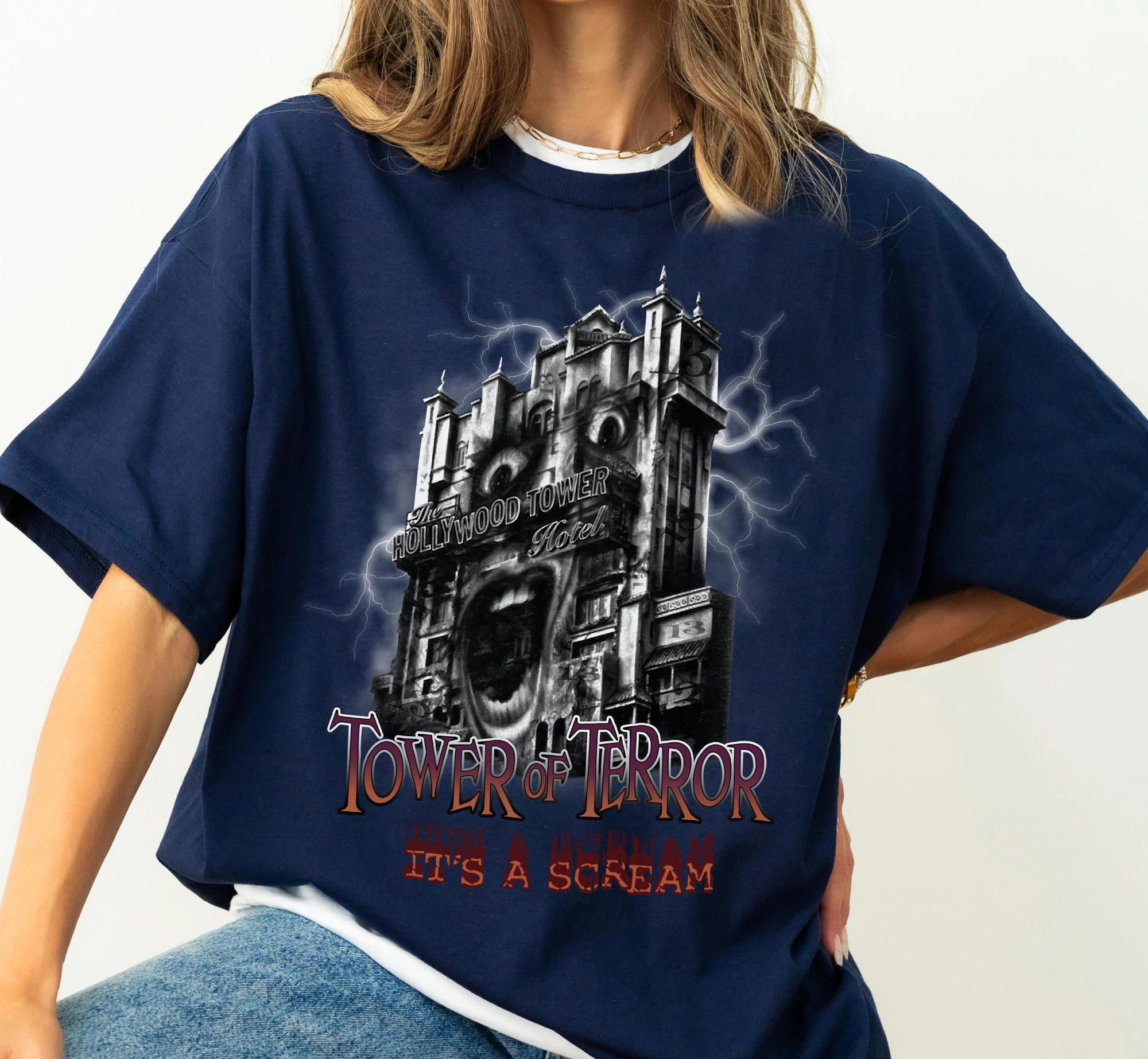 قميص برج ديزني للإرهاب، قميص ركوب ديزني هوليوود تاور فندق توايلايت زون، هوليوود ستوديوز، تي شيرت ديزني للهالوين