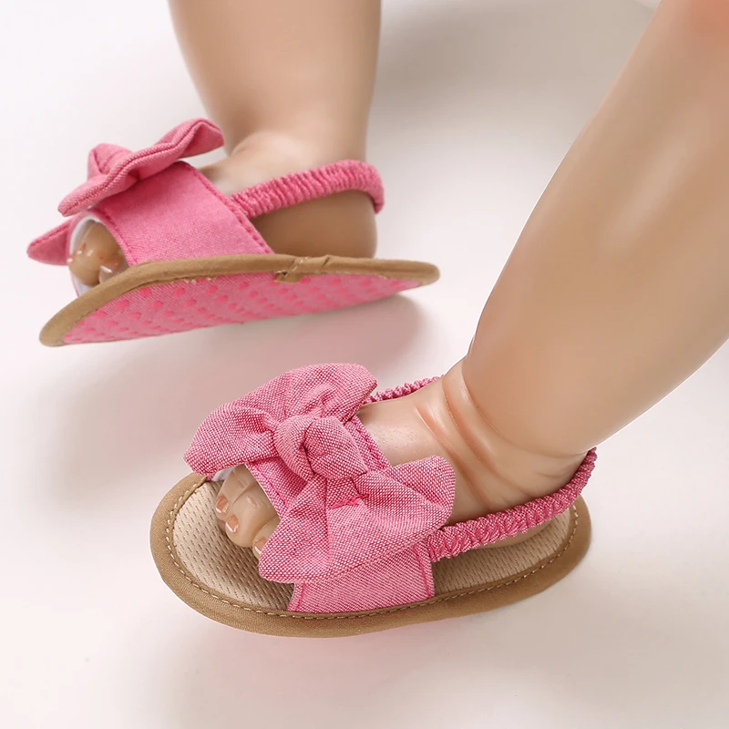 Casual Cute Bowknot Solid Color Sandals For Baby Girls  Breathable Lightweight Walking Shoes For Spring And Summer