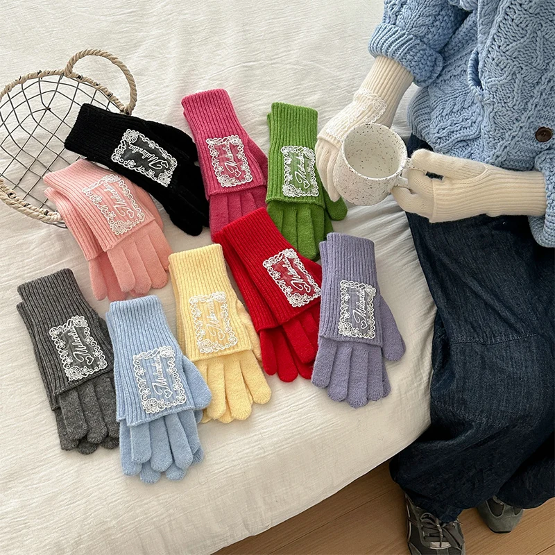 

Корейские кружевные перчатки без пальцев, высококачественные вязаные перчатки с сенсорным экраном, зимние теплые модные женские перчатки, подарок на Новый год