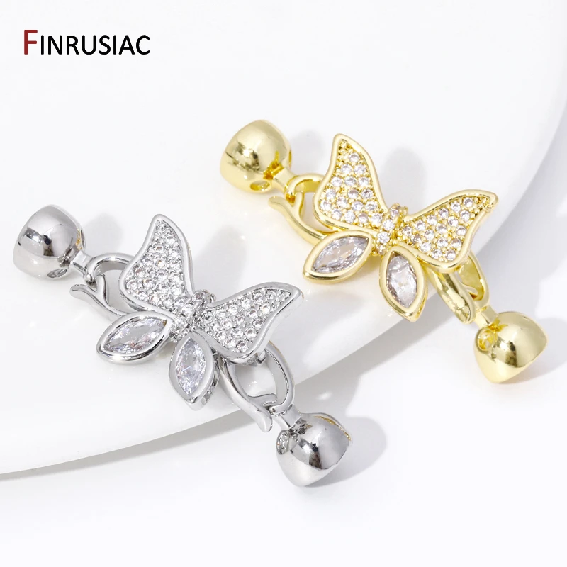 Trendy 18K Gold Plated Brass Inlaid Zircon Butterfly Pearl Clasps Connector Fastener For DIY Jewelry Making Accessories