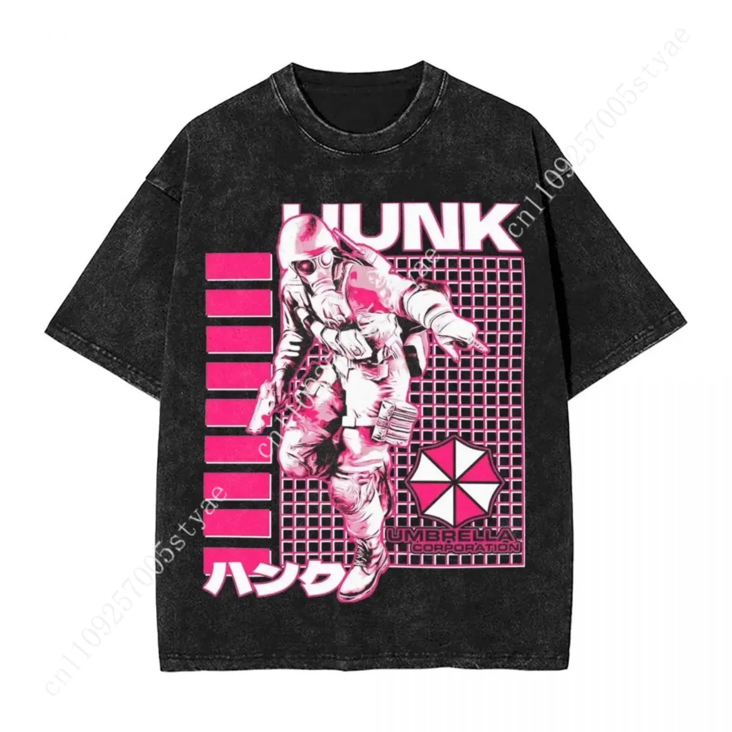 Camiseta Casual de Manga Corta para Hombre, 100% Algodón Lavado, Estilo Desgastado, con Gráfico de Hunk de Resident Evil, Estilo Hip Hop, Harajuku, Streetwear, Deportivo